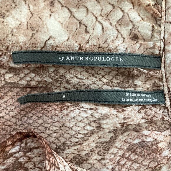 ANTHROPOLOGIE Long Sleeve Ruffled Snakeskin Print Blouse Brown - Picture 7 of 14